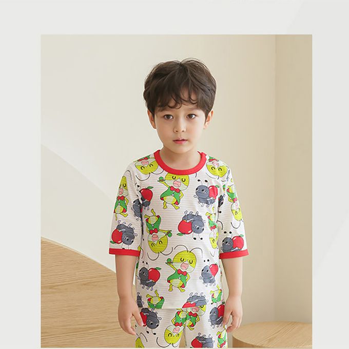 正韓 Puco - 超優質嬰幼兒/兒童七分袖100% 有機純棉家居服/睡衣-螞蟻跟螳螂