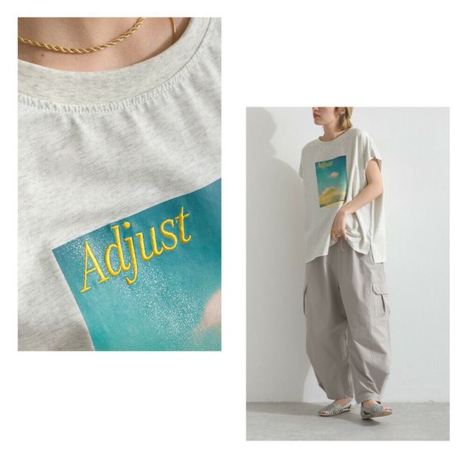 日本 le colis - 接觸冷感 光暈印花法式袖T恤-奶油白