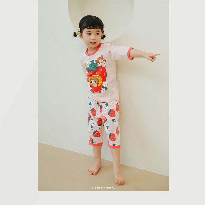 正韓 Puco - 超優質嬰幼兒/兒童七分袖100% 有機純棉家居服/睡衣-草莓倉鼠