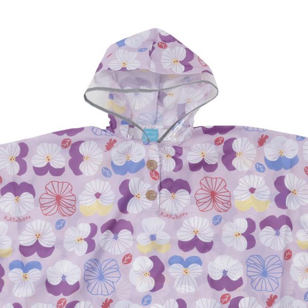 日本 kukka hippo - 兒童防雨斗篷(附收納袋)-三色堇 (適穿身高:90cm)
