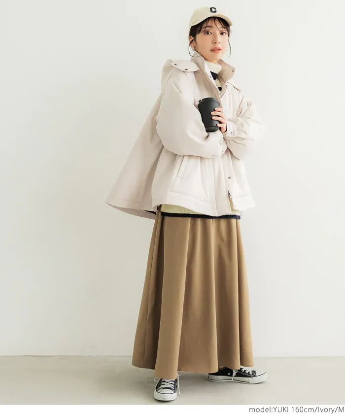 日本 COCA - 斗篷設計鋪棉連帽外套-米杏