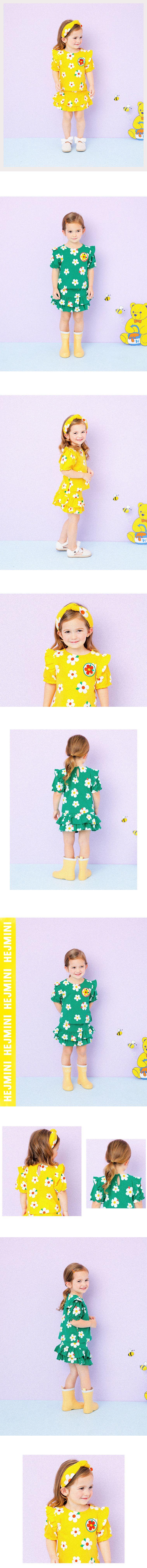 韓國 HEJMINI - 公主袖滿版花朵褲裙套裝-綠