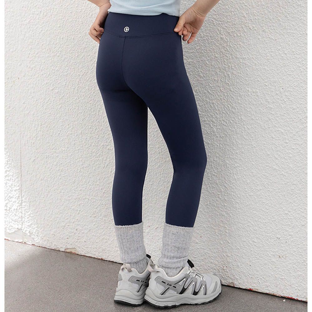 (無縫款)專為兒童設計彈力瑜珈褲/鯊魚褲-海軍藍