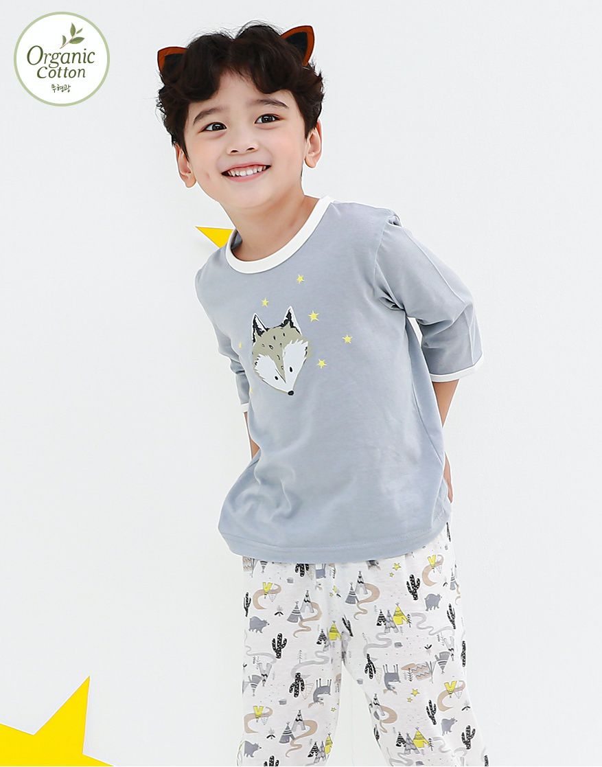 韓國 Ppippilong - 有機棉透氣7分袖家居服-星空野狼