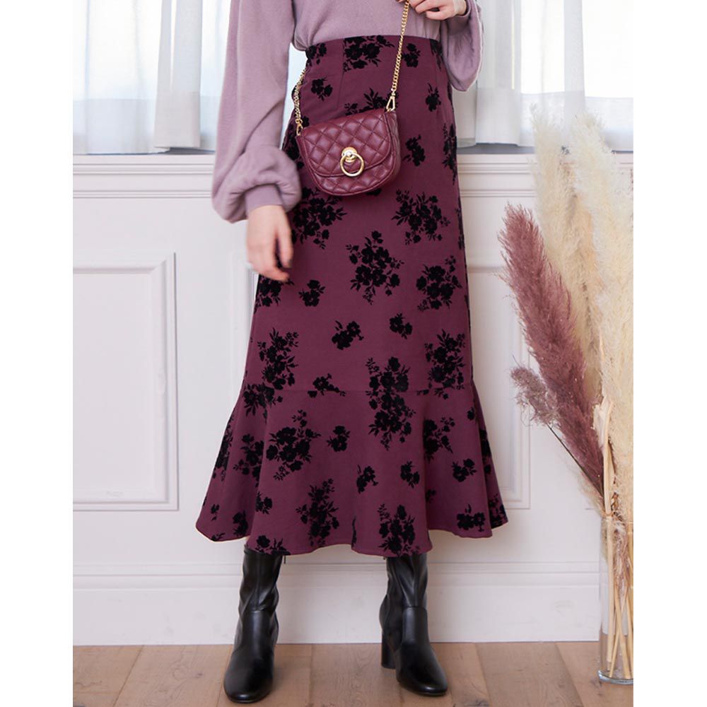 日本 GRL - 法式典雅花朵魚尾裙-莓果紫