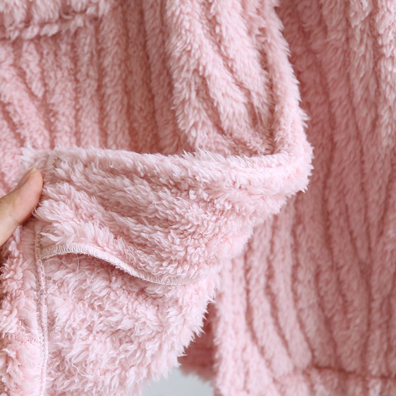 法蘭絨造型暖暖連身睡袍-兔子耳朵-米白色