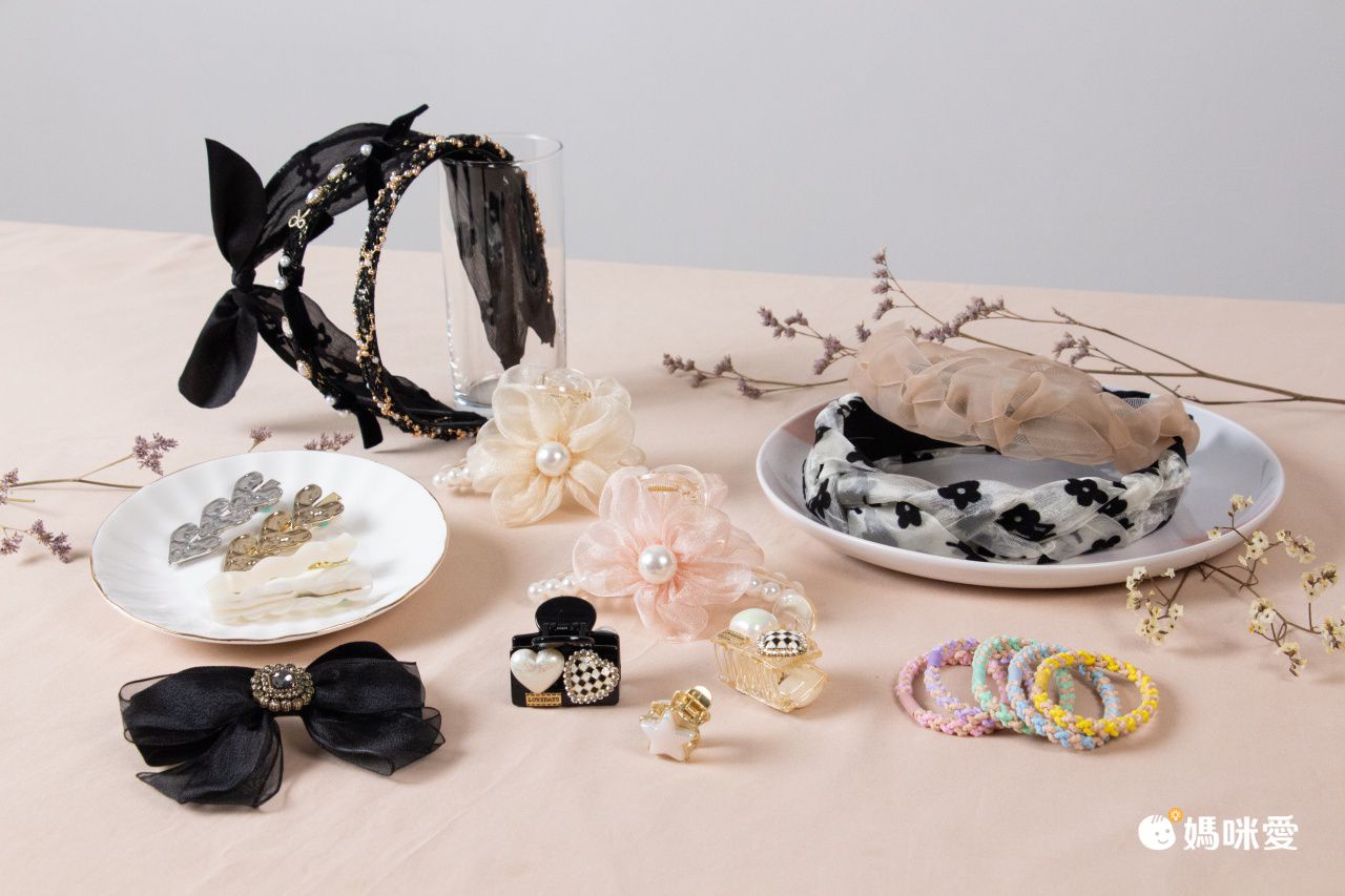 網紗水鑽蝴蝶結髮夾-方形水鑽-黑色