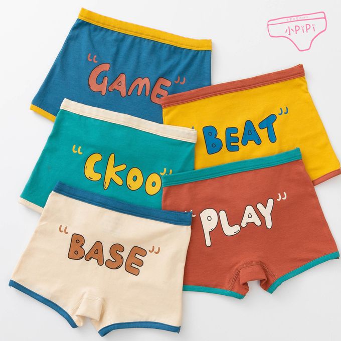 小 pipi - 純棉兒童四角平口內褲5件組_男童-搖滾字母