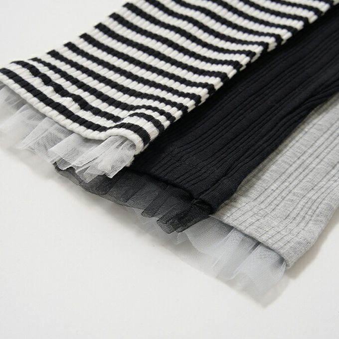 日本 Lycee mine - 下擺酷甜薄紗合身九分褲-黑