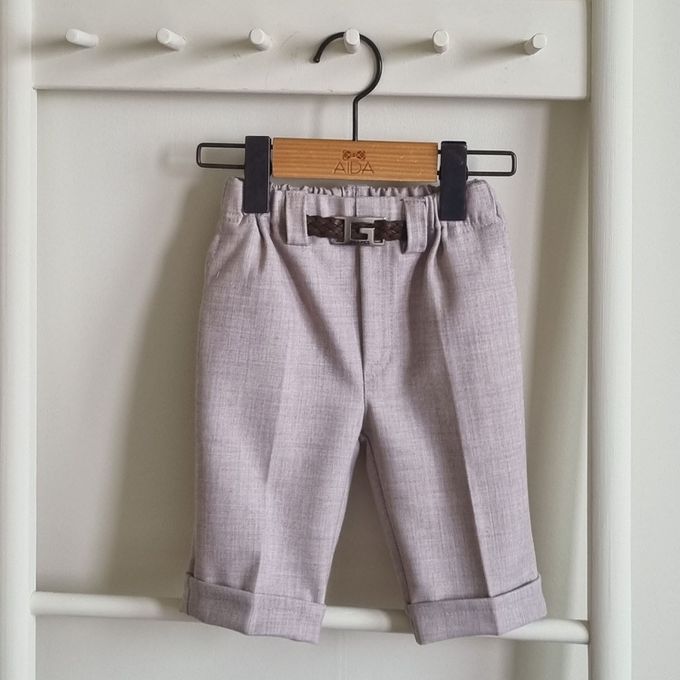 韓國 AIDA - 裝飾腰帶鬆緊腰直筒長褲-奶茶