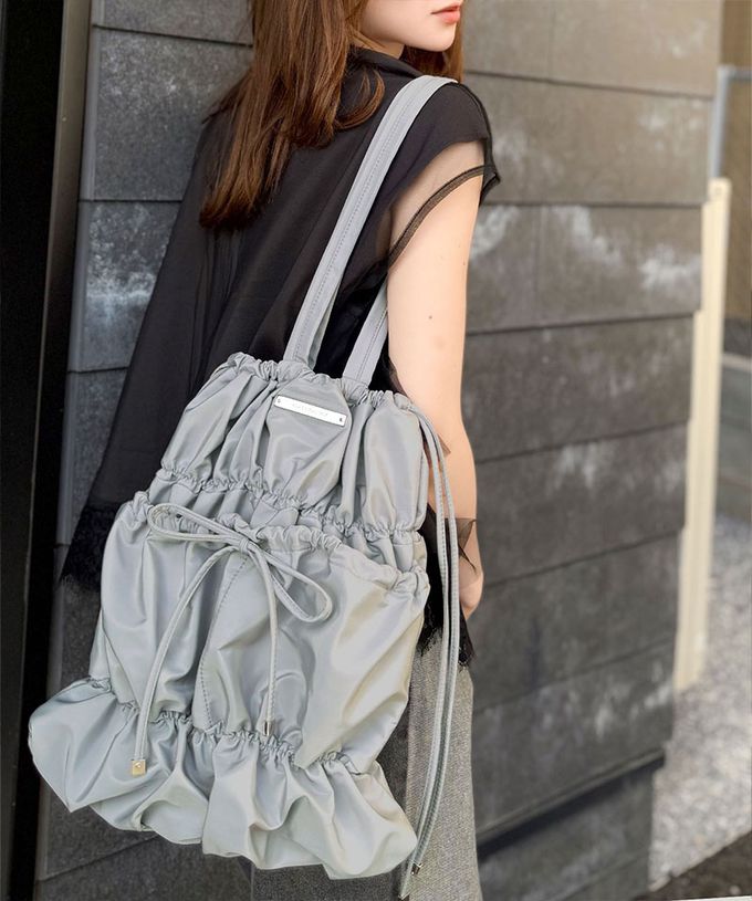 日本 Classical Elf - 休閒感皺摺蝴蝶結肩背包(可收A4)-淺灰