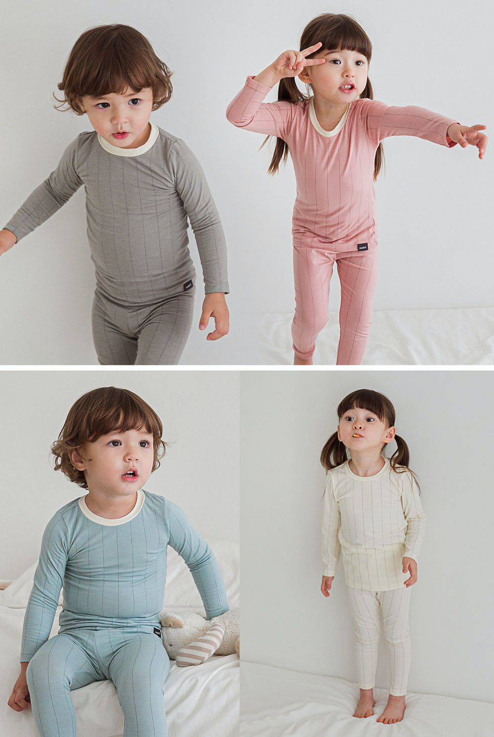 韓國 Cordi-i - 德國Viloft天然纖維保暖衣套裝-淺色線條-灰藍