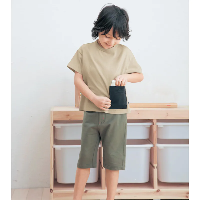 日本千趣會 - GITA 天竺棉短T-撞色口袋-綠x黑
