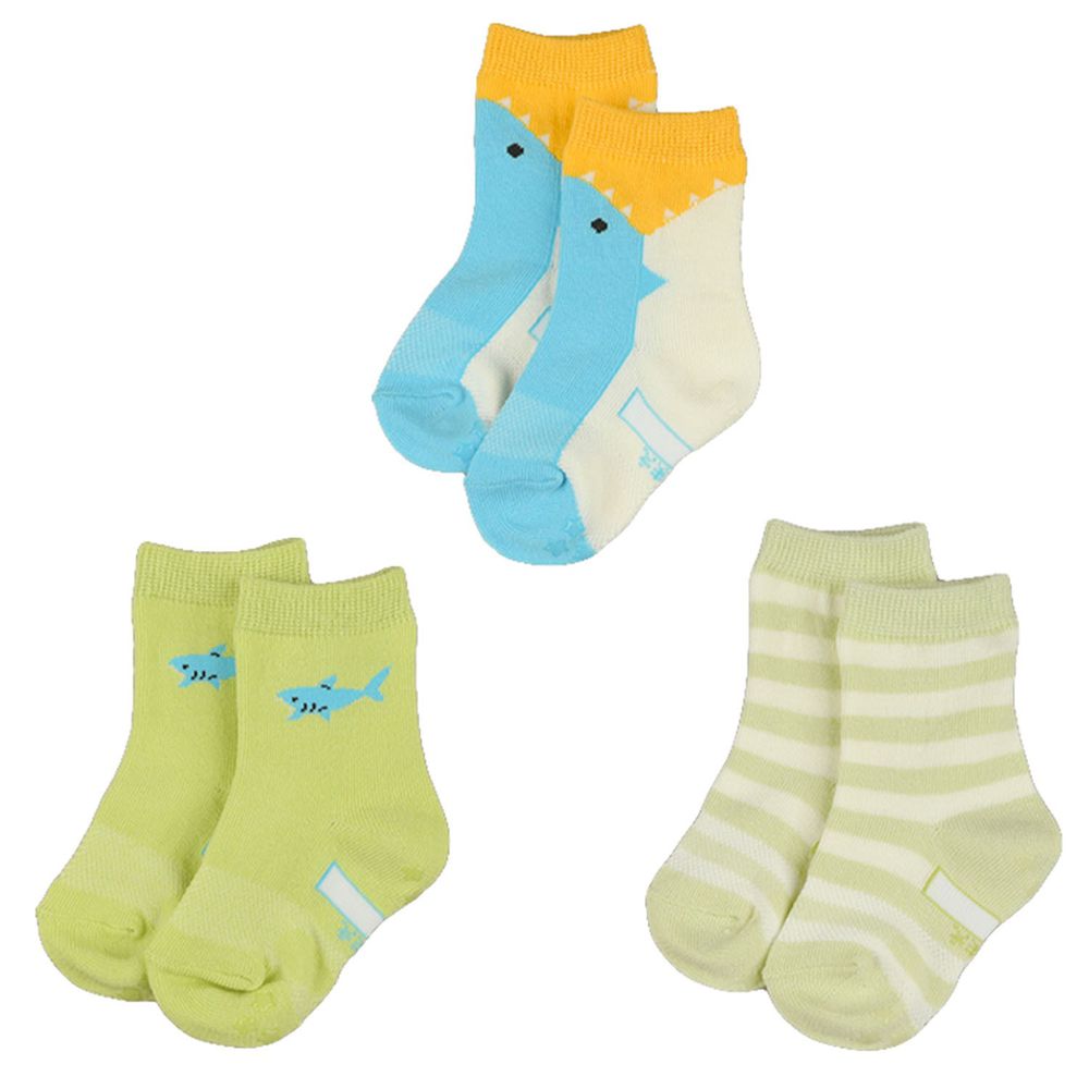 akachan honpo - 男童襪 3雙組-鯊魚-米白色 (9~14cm)