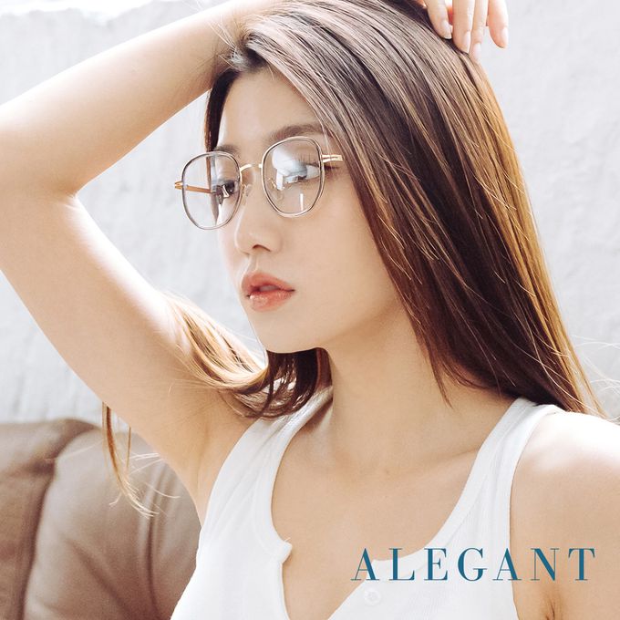 ALEGANT - 義式質感品月金溫莎圈縷空造型圓框UV400濾藍光眼鏡