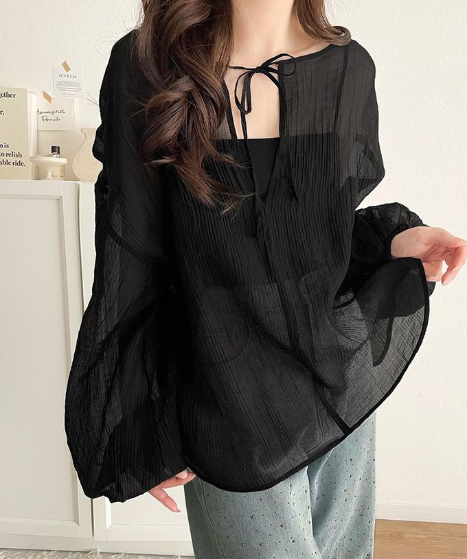 日本 Classical Elf - 浪漫優美透膚2way長袖罩衫-淺粉棕