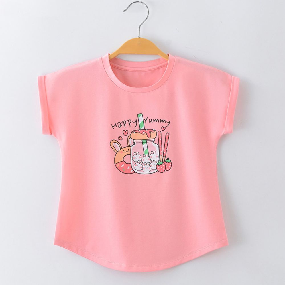 FitUrBabe - 彈力棉質短袖上衣-快樂甜點-粉色