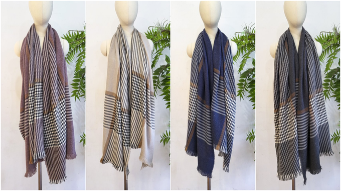 韓國 MAY - 千鳥紋間隔披肩圍巾-深藍