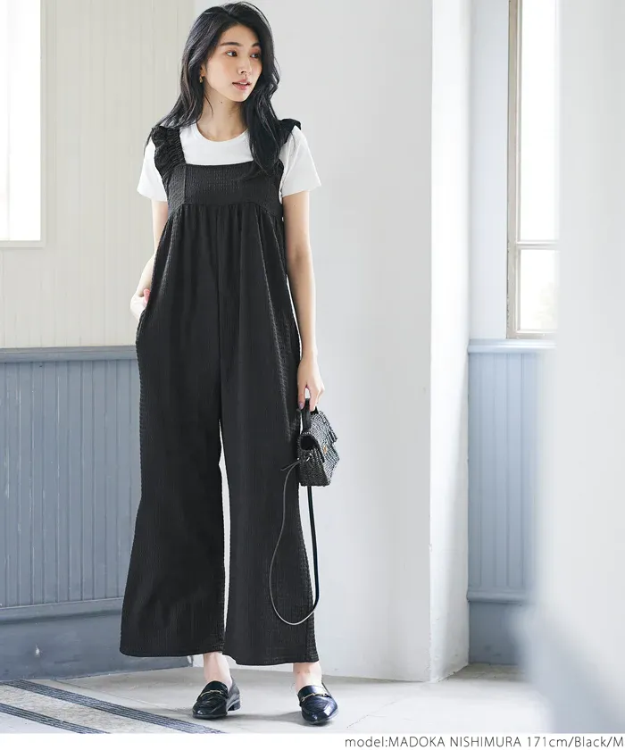 日本 COCA - 可愛百搭垂墜感吊帶褲-黑