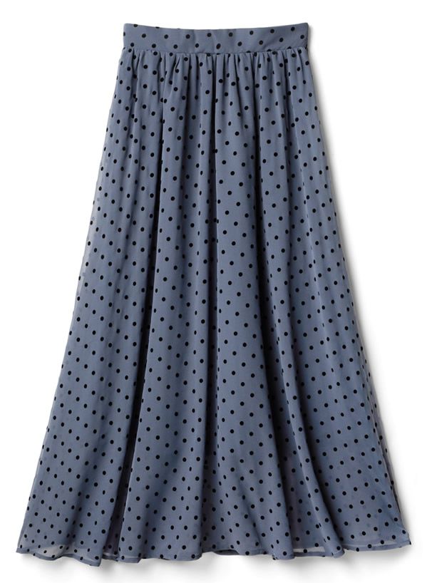 日本 GRL - 復古圓點點雪紡長裙-藍
