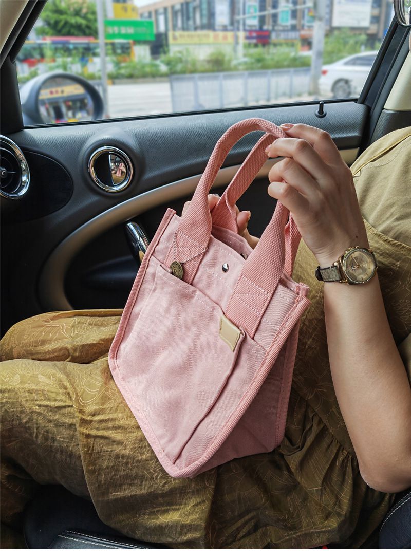 大容量帆布手提包/便當袋-粉色 (22x14.5x23cm)