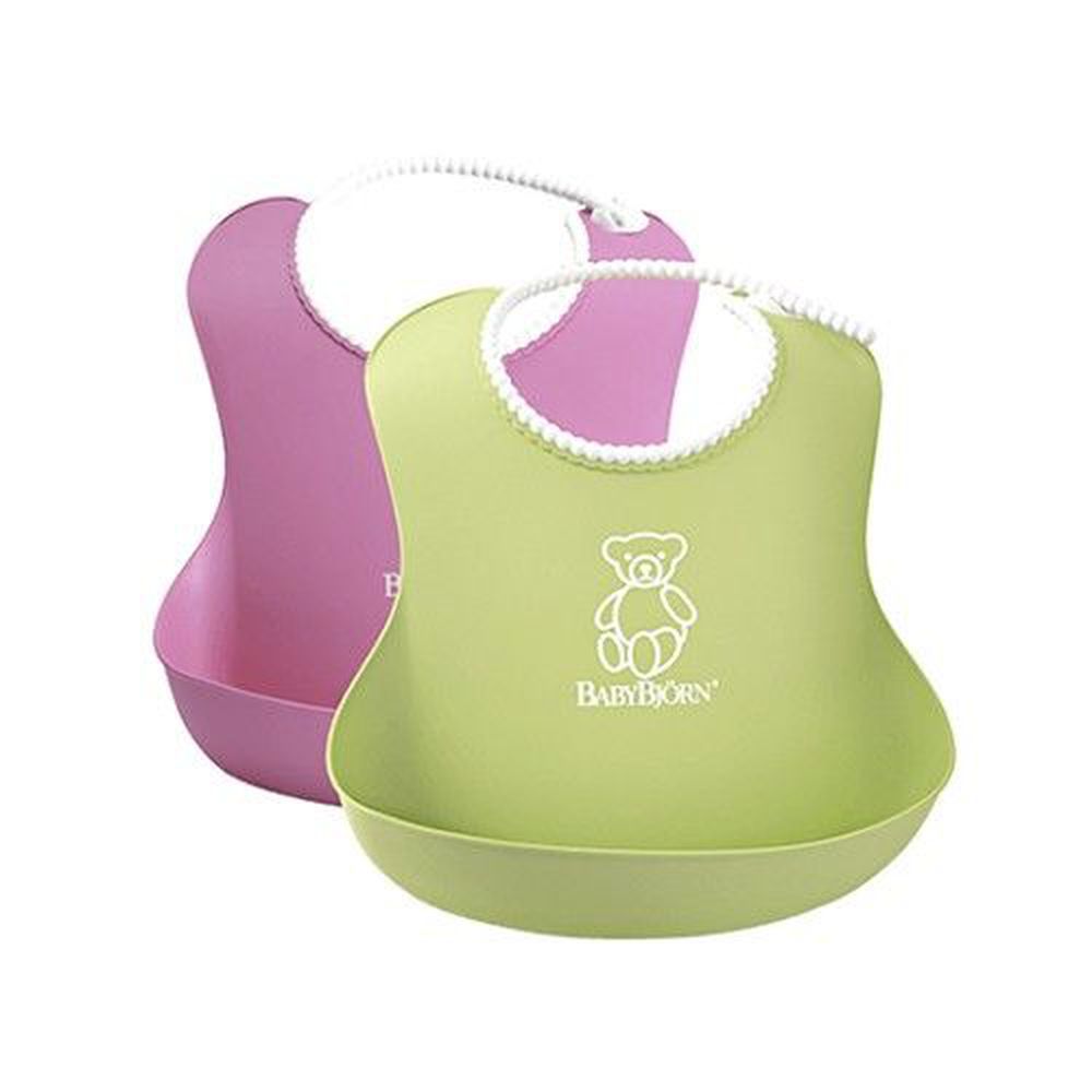 瑞典 Baby Bjorn - 軟膠防碎屑圍兜(2入)-粉紅+綠色