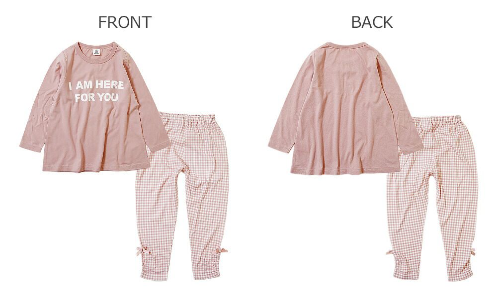 日本 devirock - 純棉舒適長袖家居服/睡衣-英文字格子-灰粉