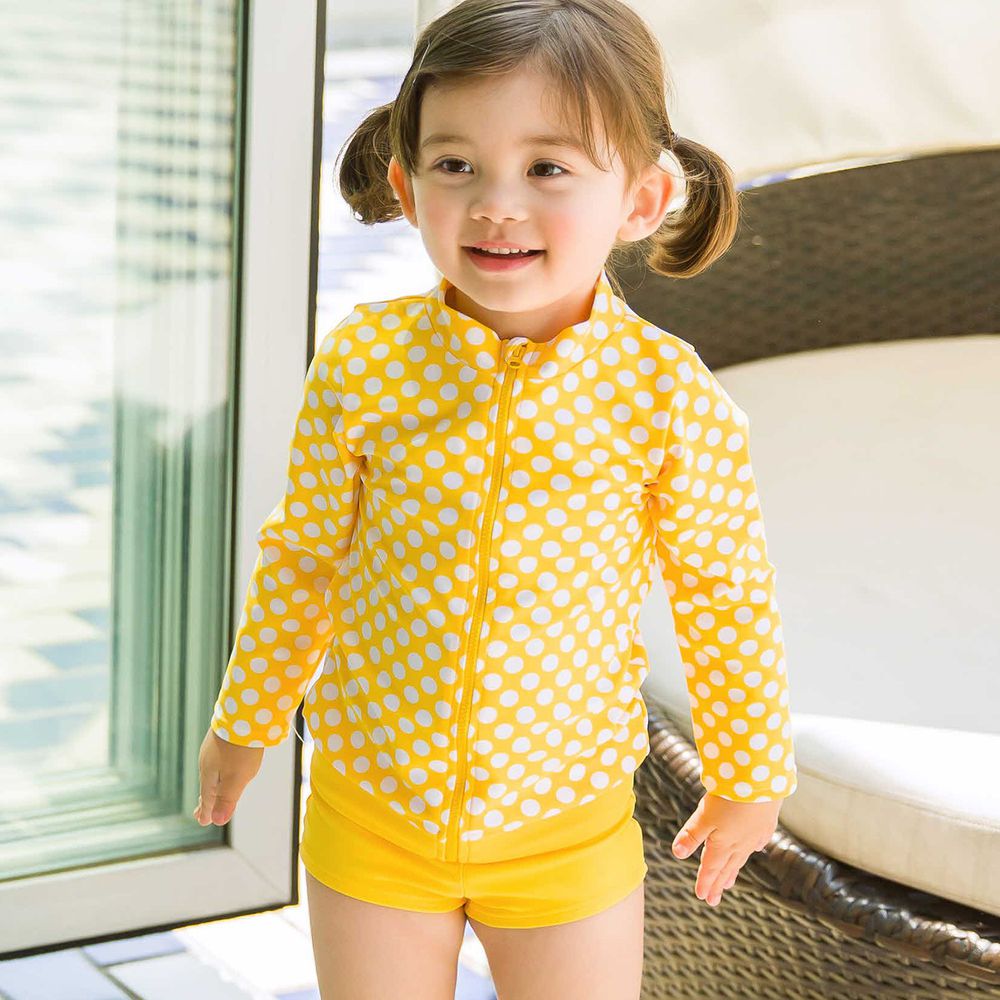 韓國 Vaenaitbaby - (兩件式)童趣防曬泳衣套裝-陽光黃點點