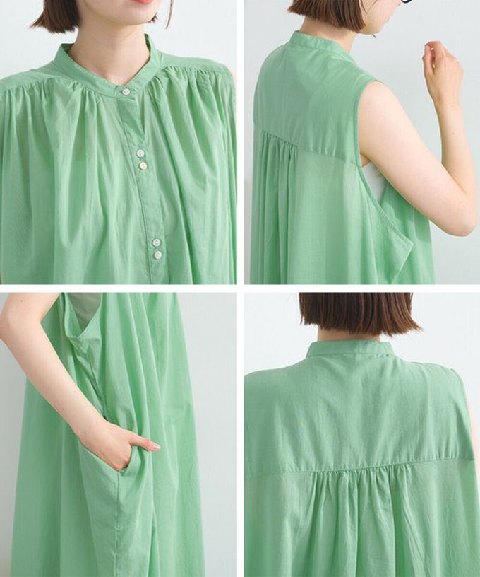日本 Lupilien - 100%印度棉 清爽素色無袖洋裝-薄荷