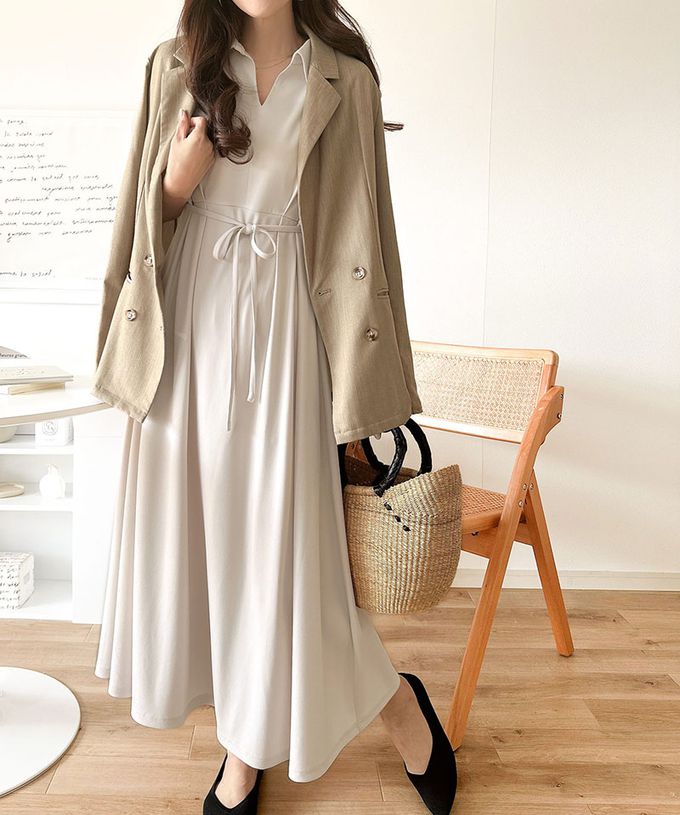 日本 Classical Elf - 接觸冷感 優美V領腰綁帶短袖洋裝-短版-黑