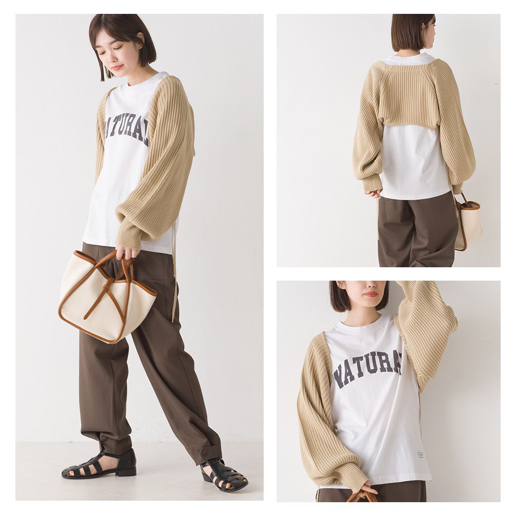 日本 OMNES - 羅紋後綁帶短版針織外套-經典黑