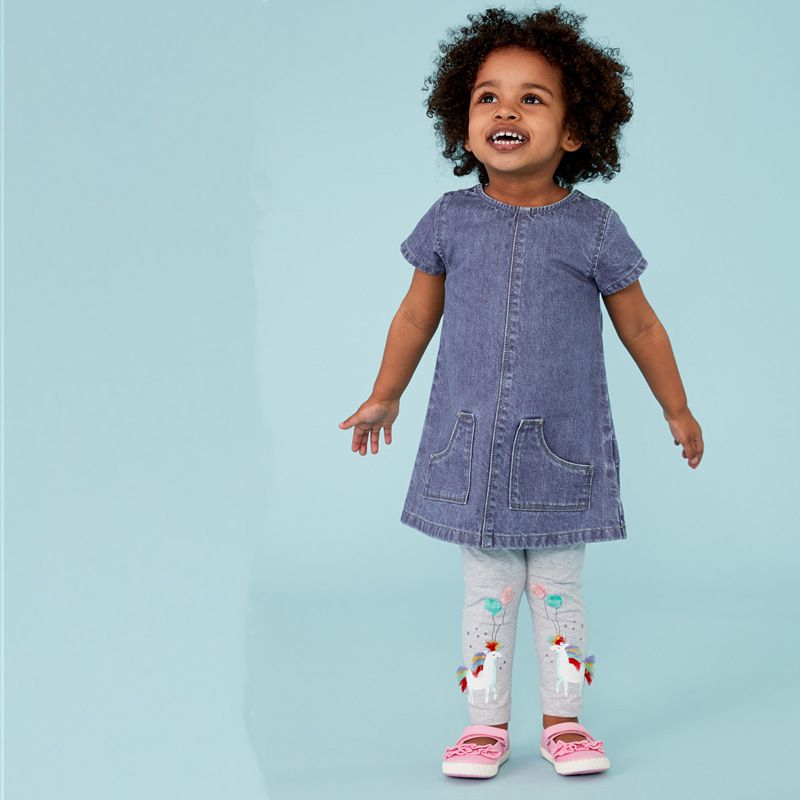 Jumping meters - 可愛刺繡立體腰鬆緊內搭褲-獨角獸-麻灰色