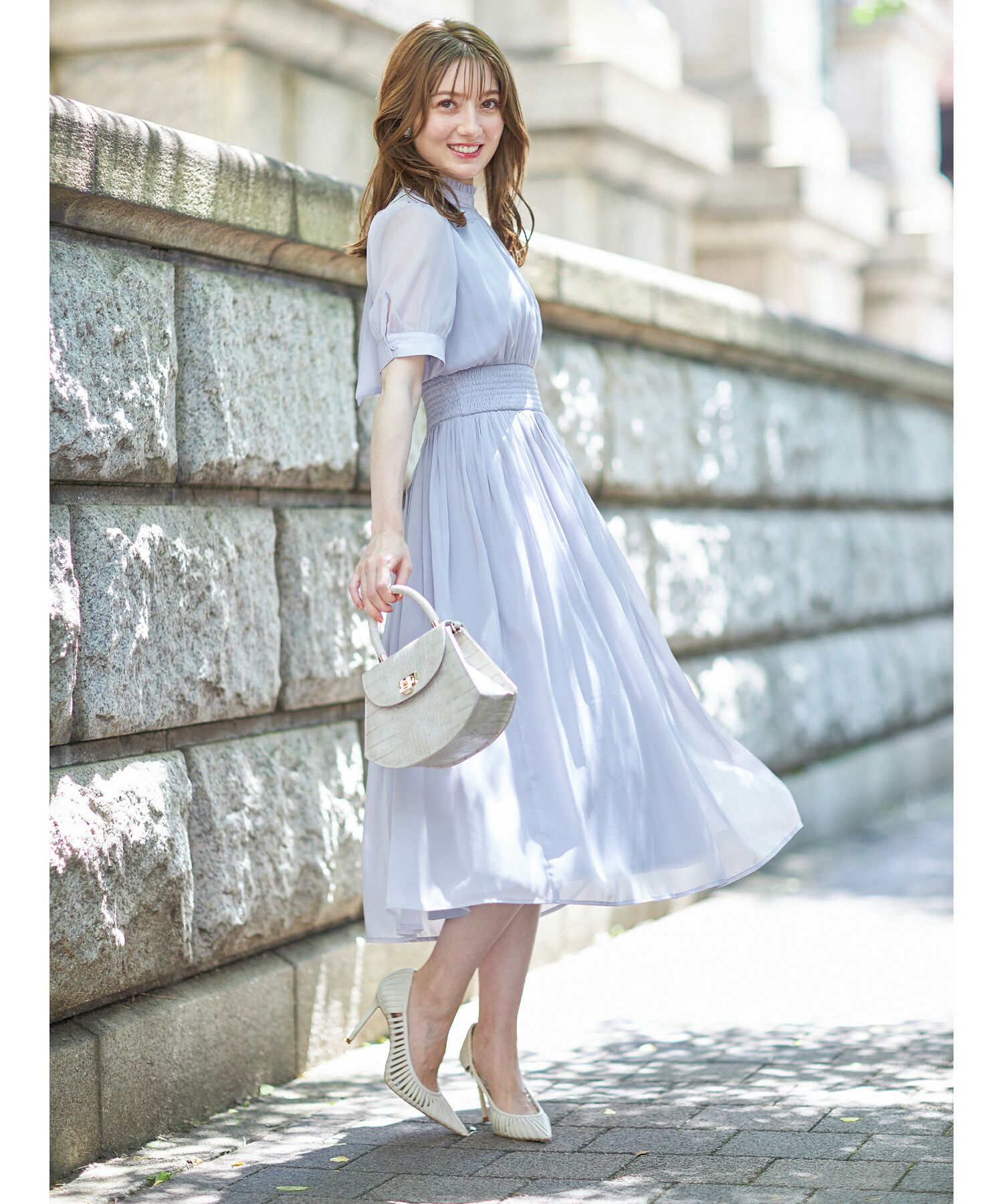 日本 tocco-closet - 2WAY甜美蝴蝶結雪紡洋裝-海軍藍