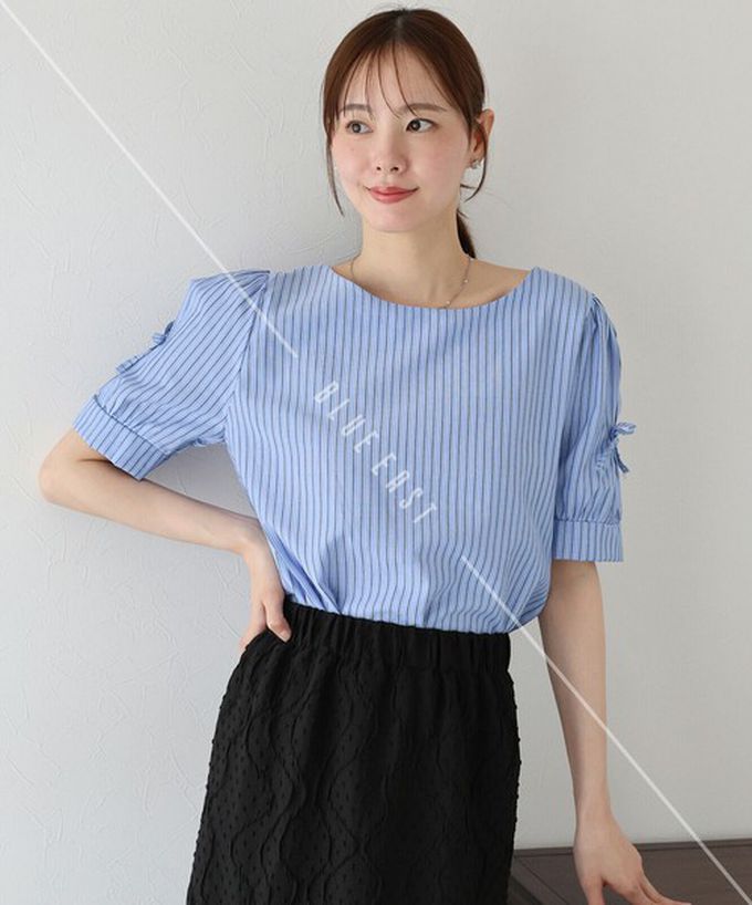 日本 BLUE EAST - 甜美可愛蝴蝶結點綴短袖上衣-黑 (M)