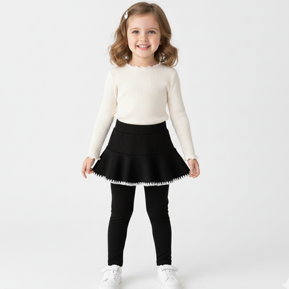 厚棉內搭褲裙-毛線車邊-黑色