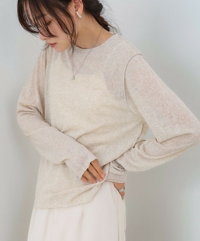 日本 Bab - 率性混色感微透膚長袖上衣-白