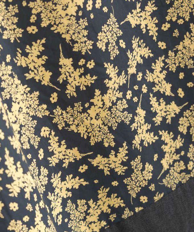 日本 Lupilien - 異素材花朵拼布清新五分袖洋裝-黑