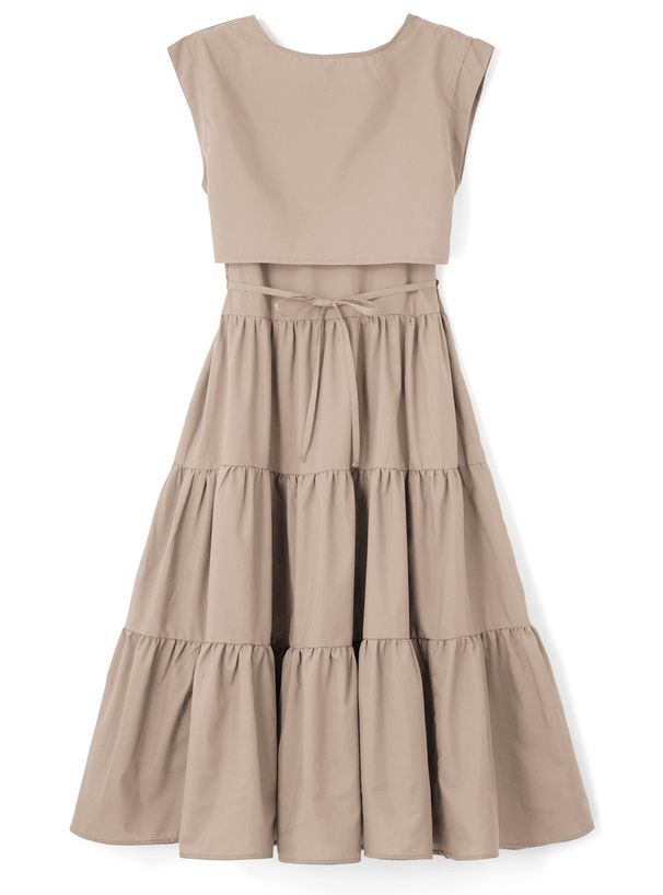 日本 GRL - 清新蛋糕層次無袖兩件式洋裝-奶茶棕