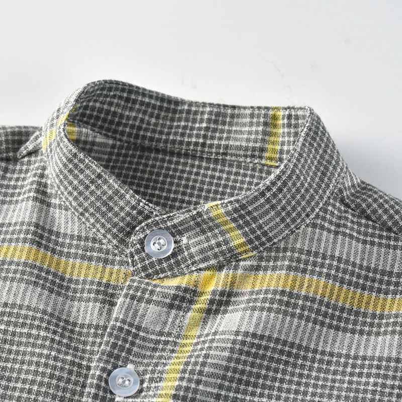 小紳士格紋短袖襯衫套裝-有背帶款-灰+深藍