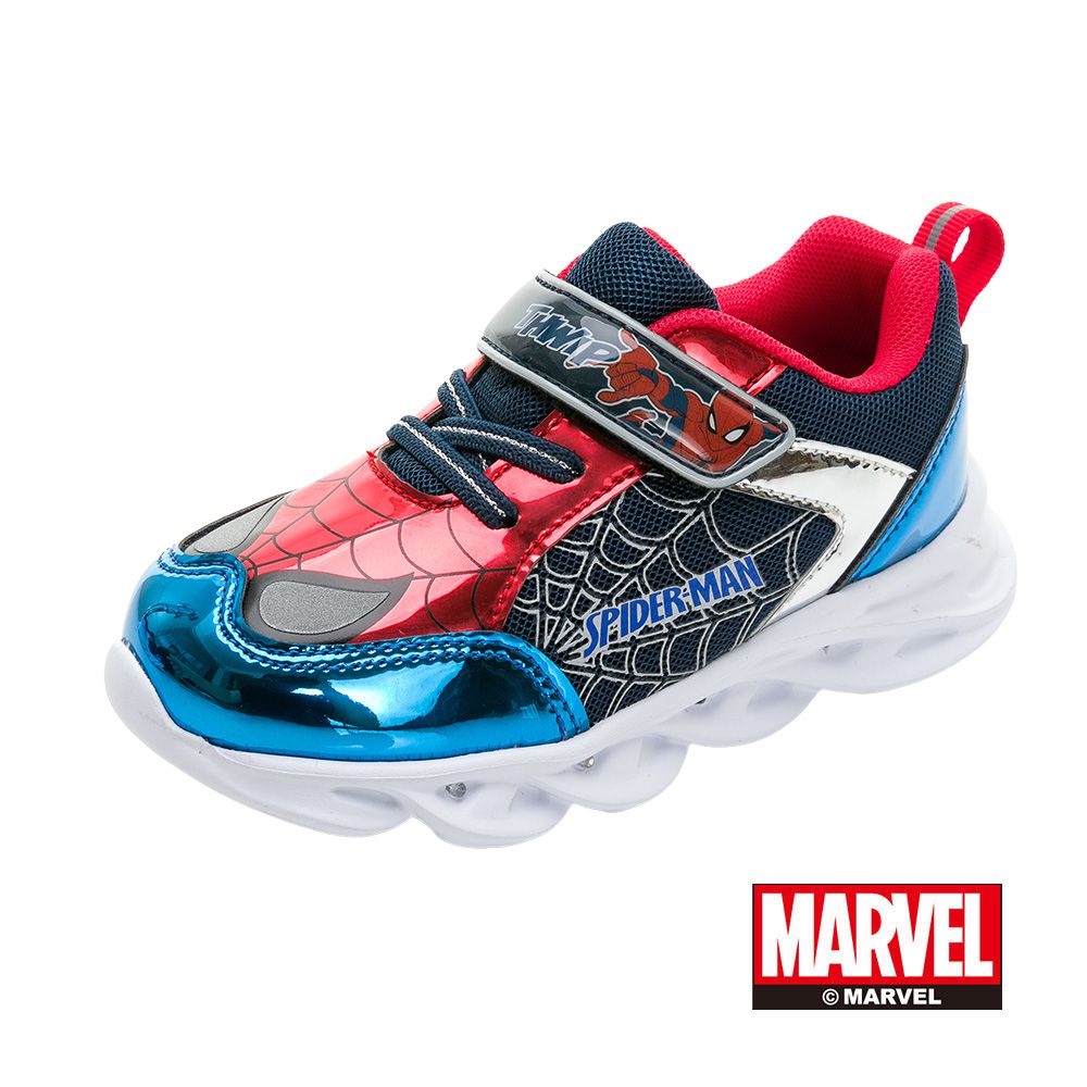 漫威MARVEL - 蜘蛛人 童款 輕量電燈運動鞋 MNKX35276-減緩跑步壓力輕量鞋底-藍紅-(中大童段)