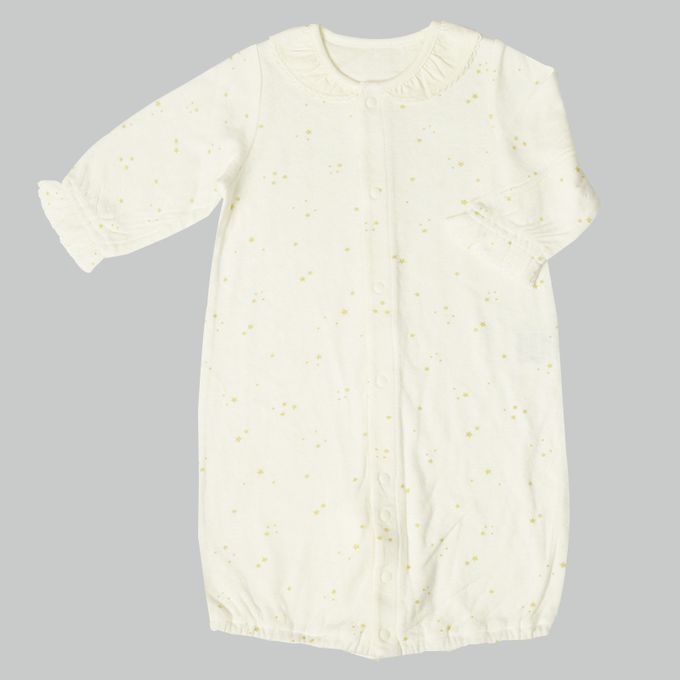 akachan honpo - 長袖蓬鬆有機棉連身衣-象牙白色 (50～70cm)