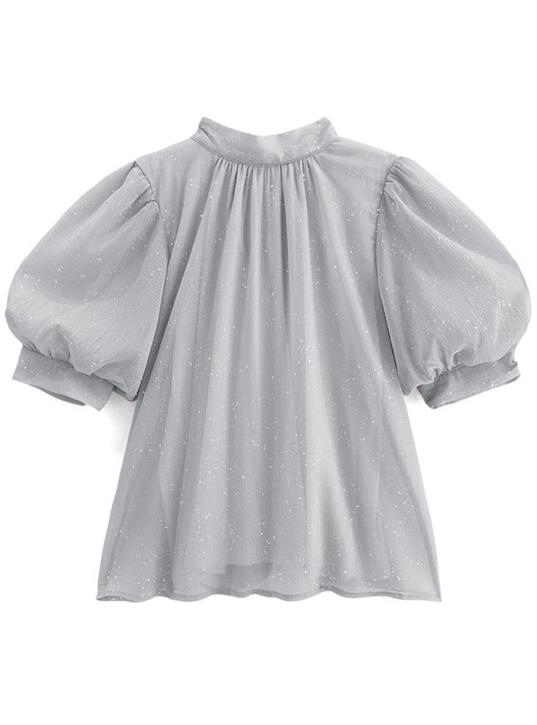 日本 GRL - 後綁帶柔美光澤雪紡泡泡袖上衣-香檳粉 (F)