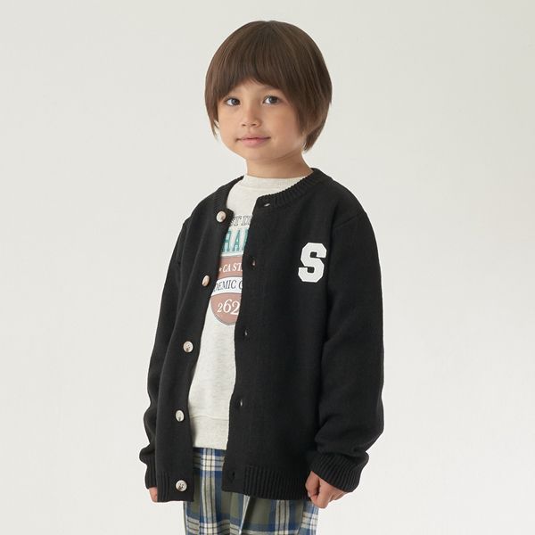 日本 b-ROOM - 字母刺繡針織開襟衫(可機洗)-灰