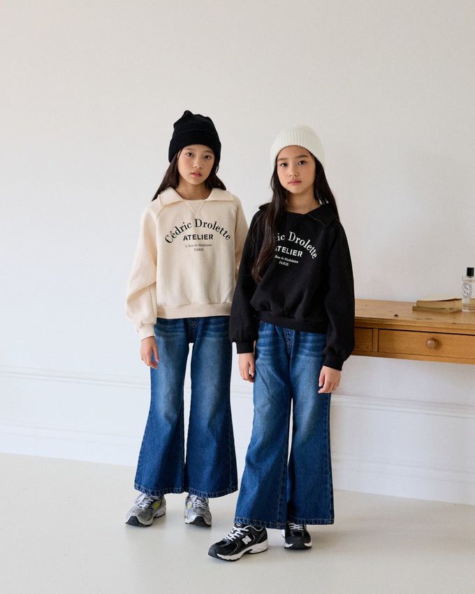 韓國 sm2 - 鬆緊腰後壓摺牛仔喇叭褲