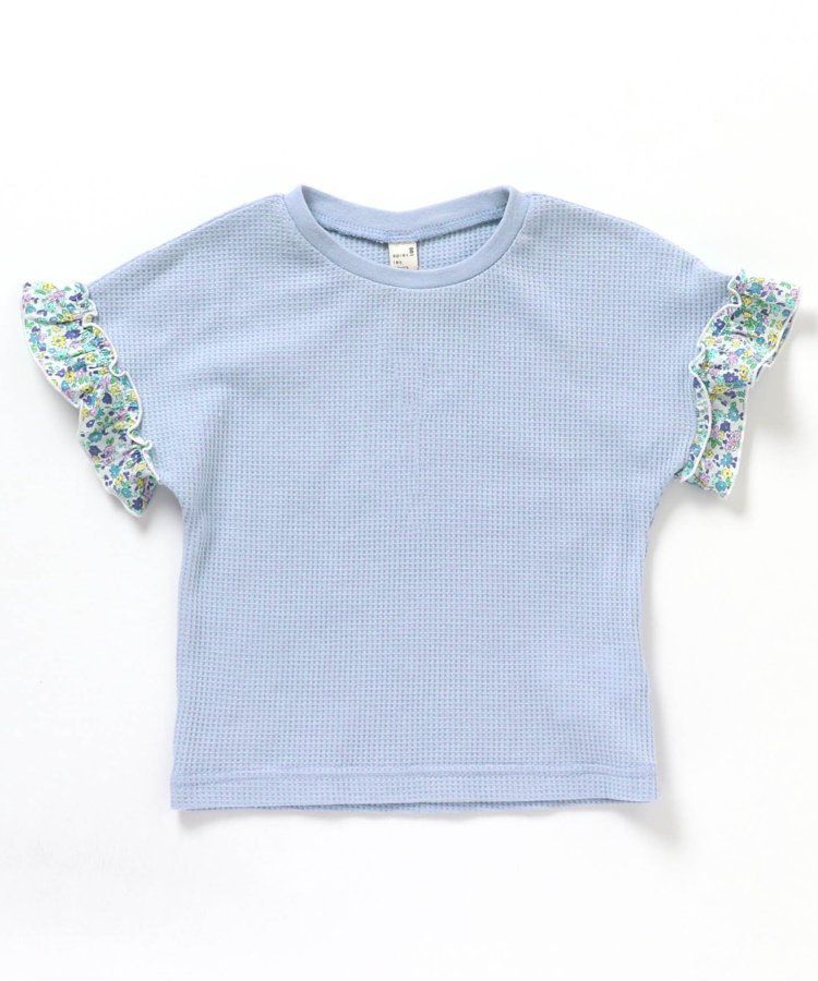 日本 apres les cours - 華夫格澎澎荷葉邊短袖上衣-米白