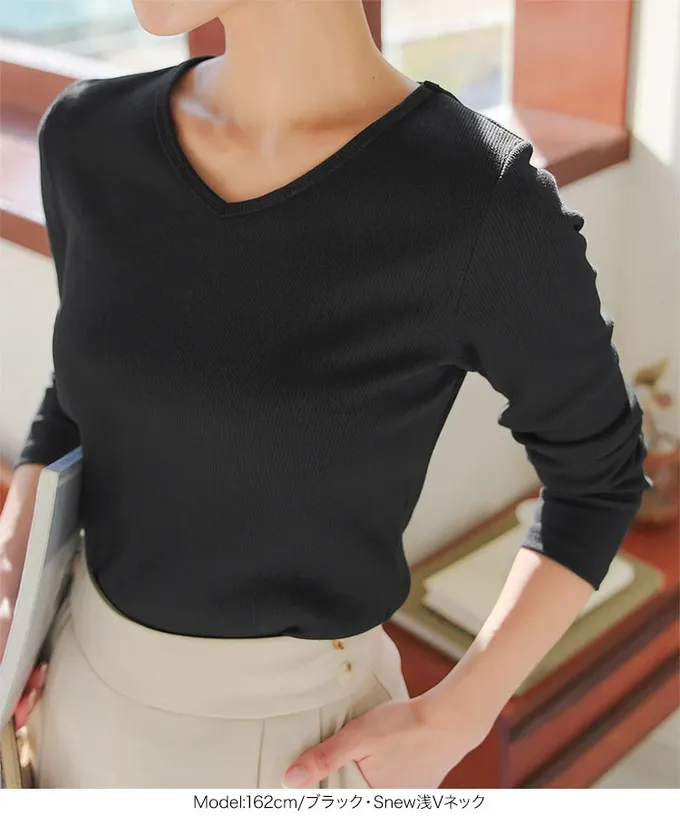 日本 Kobe Lettuce - 人氣商品 美型羅紋薄長袖上衣-(可選領)-深藍