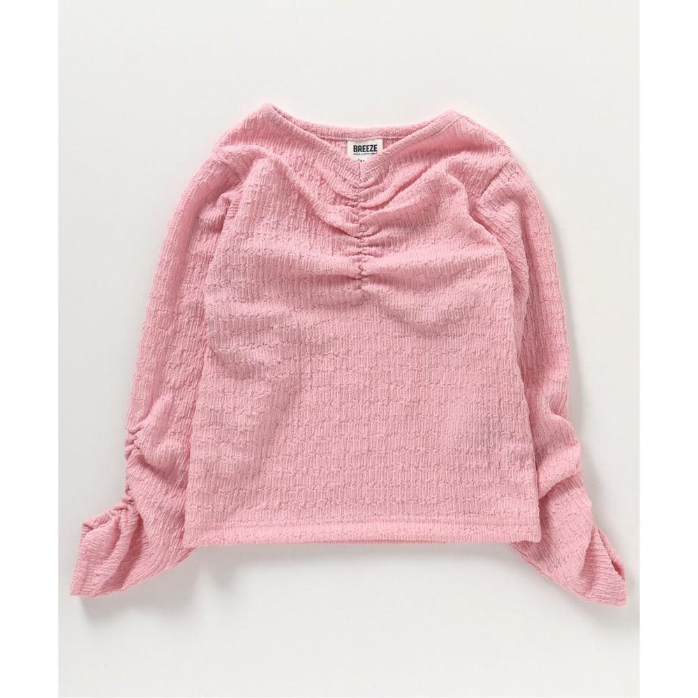 日本 BREEZE - 時尚感皺褶長袖上衣-粉紅