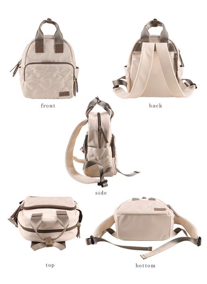 日本 LIZDAYS - 6口袋輕量絎縫時尚小巧後背包-綠x黑