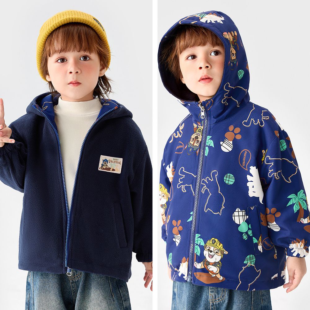 卡通汪汪隊雙面穿防風防水外套-連帽加絨-藏青
