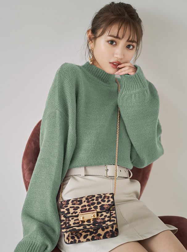 日本 GRL - 明星聯名款 修身半高領毛衣-古典綠